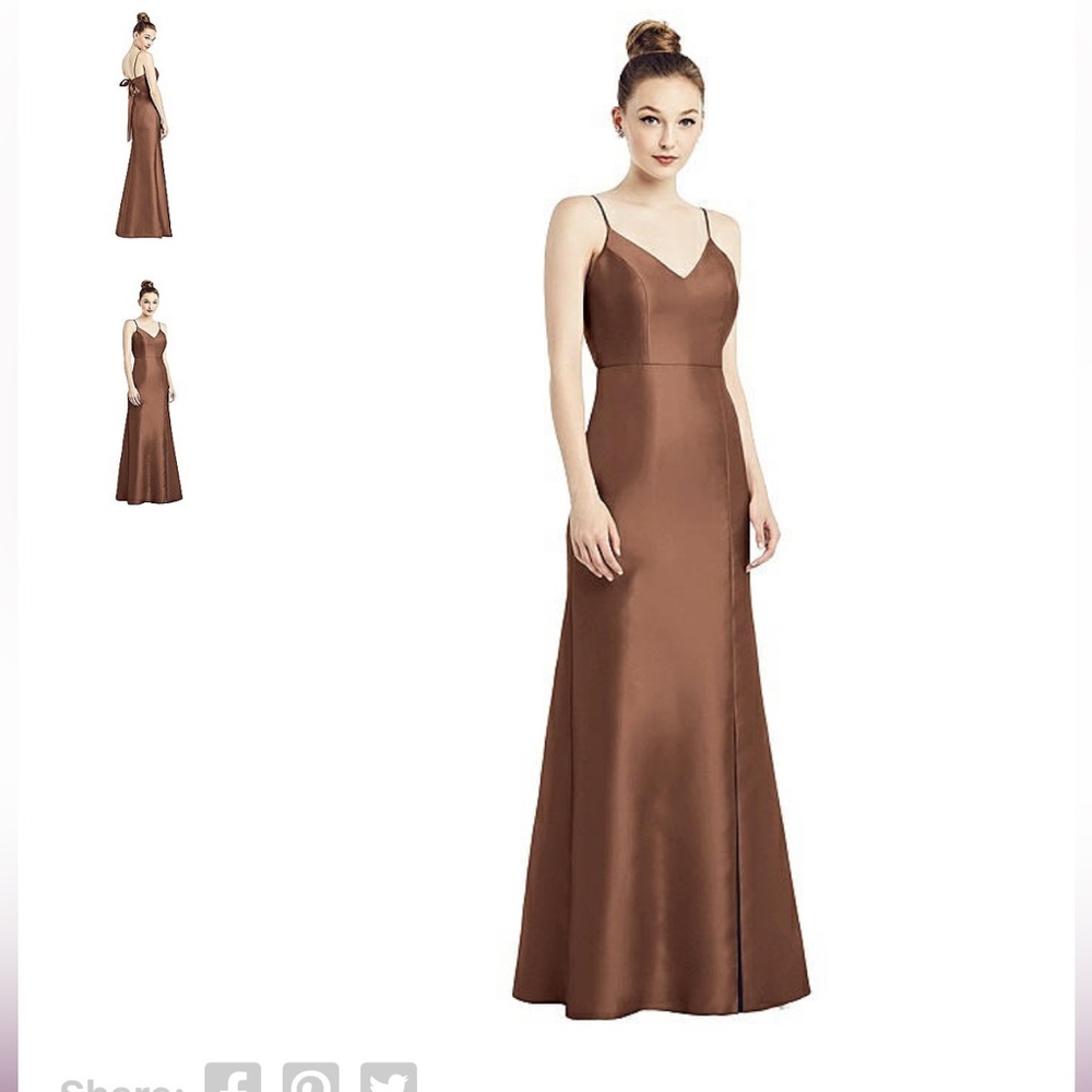 ALFRED SUNG Brown Spaghetti Strap Maxi Gown